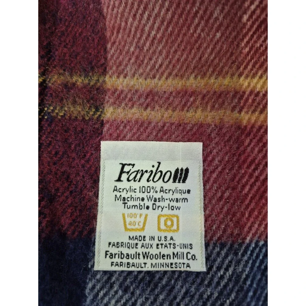 Faribo Acrylic Plaid Red Blue White Stadium Throw Lap Blanket 44 X 56